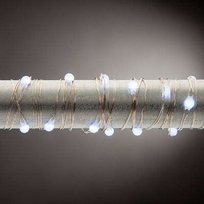 20' 60 LED Battery Operated Bright Cool White Micro Lights With Silver Wire