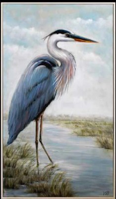 30" x 50" Blue Heron On Framed Canvas