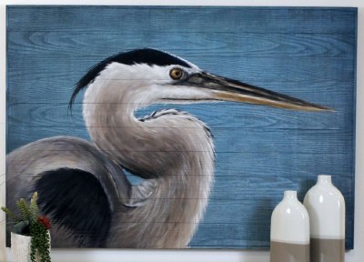 35" x 55" Gray Heron With Blue On Slats Wall Plaque