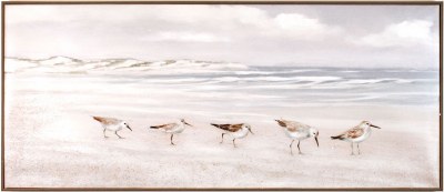 24" x 55" Five Sandpipers On Framed Canvas