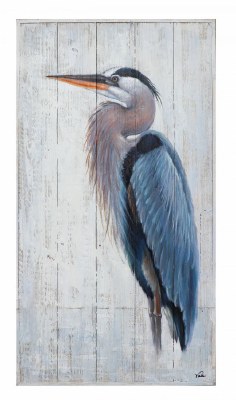 37" x 20" Blue Heron Facing Right On Wall Slats