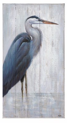 37" x 20" Blue Heron Facing Left On Slats Wall Plaque