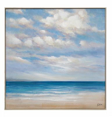 40" Square Blue Water Beach Framed Canvas