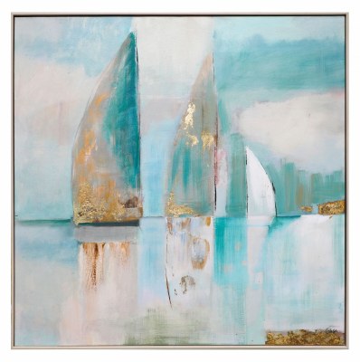 40" Square Coastal Sail 2 Framed Canvas