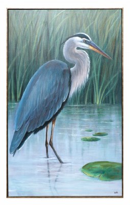 50" x 30" Blue Heron With Trolly Framed Canvas