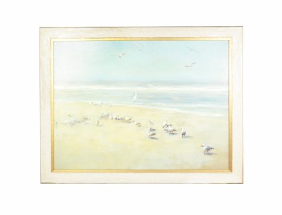 43" x 56" Beach With Birds Gel Textured Print Canvas Framed