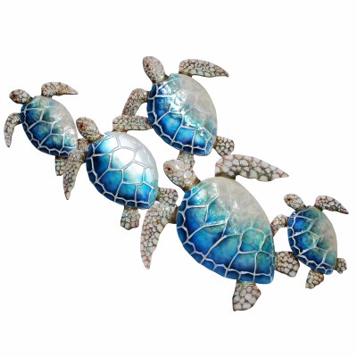 29" Blue Capiz Group of 5 Sea Turtles Wall Plaque