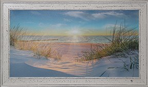 30" x 54" Beach Seaoats Sunrise Gel Textured Coastal Print in a Whitewash Frame