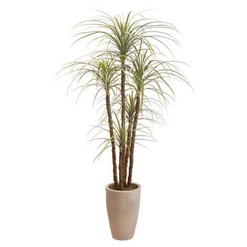70" Faux Gray and Green Dracaena Potted