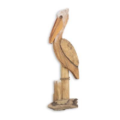 23" White Washed and Brown Pelican Wooden Plaque