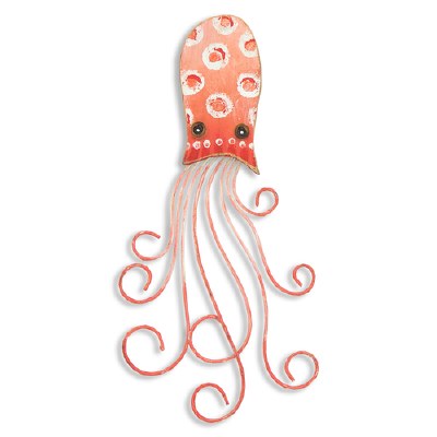 16" Coral Octopus Wooden Wall Plaque