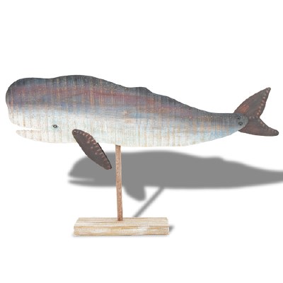 24" Gray Sperm Whale On Wooden Stand