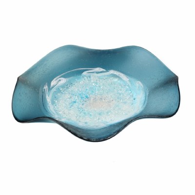 20" Round Blue, Gray and Aqua Glass Dish