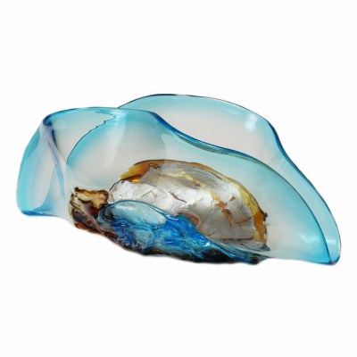 19" Aqua Glass Taco Shaped Bowl