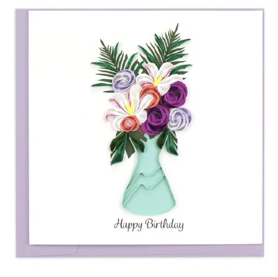 6" x 6" Quilling Birthday Flower Vase Card