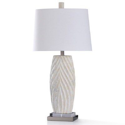 31" Beige and White Grooves Table Lamp