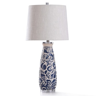 31" Navy and White Shell  Ceramic Table Lamp