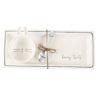 Set of 3 / 12" Bunny Tray, Bowl and Spoon by Mud Pie