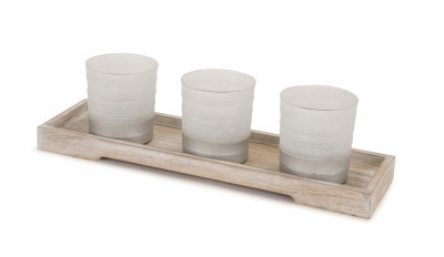 Set of 4 / 3 Frosted Votive Candleholder On Tray