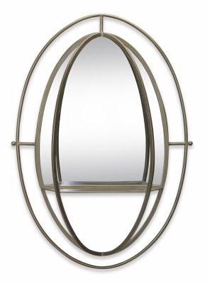 38" Oval Metal Mirror With Shelf