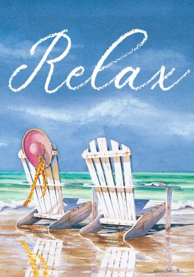 12" x 18" Mini Relax White Adirondack Chair Beach Scene Garden Flag