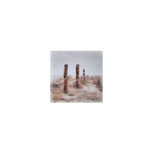 19" Square Beach Posts Scene On Canvas