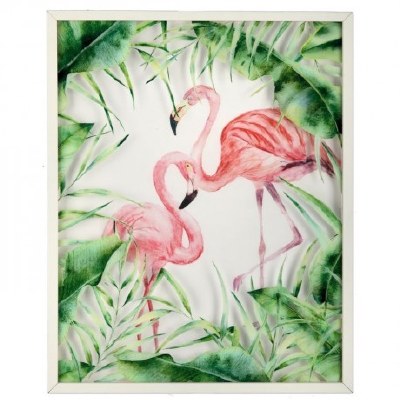24" x 19" 2 Flamingos Print In Shadow Box