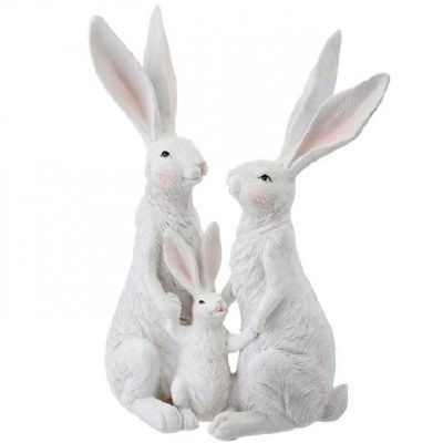 9.5" White Polystone Bunny Family