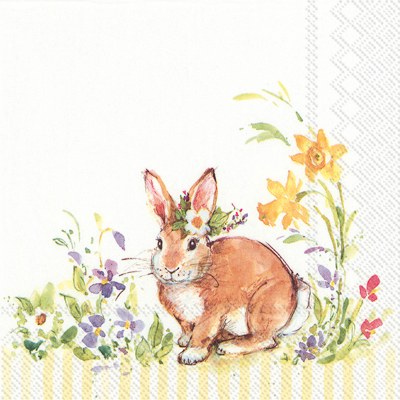 5" Square Lovely Brown Bunny Bevarge Napkin