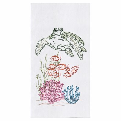 18" x 27" Turtle With Fish Flour Sack Kitchen Towel