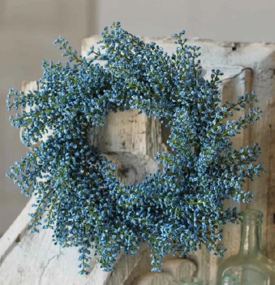 6.5" Opening Faux Sky Blue Astilbe Candle Ring