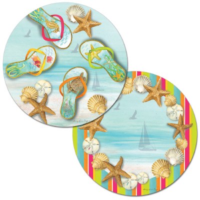 13.5" Round Multicolor Flip Flops Reversible Placemat