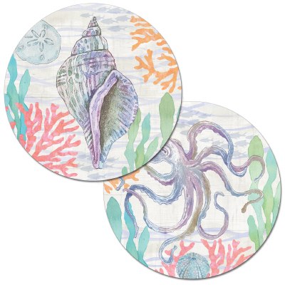 13.5" Round Multipastel Shell and Octopus Reversible Placemat