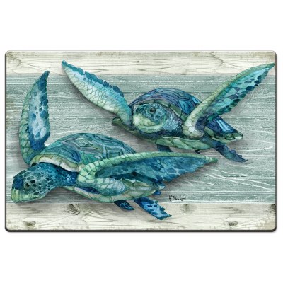 20" x 30" 2 Blue and Green Turtles Cushion Mat