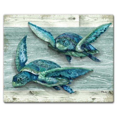 12" x 15" 2 Blue and Green Turtles Cutting Board