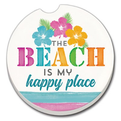 3" Round Beach Happy Place Car Coaster