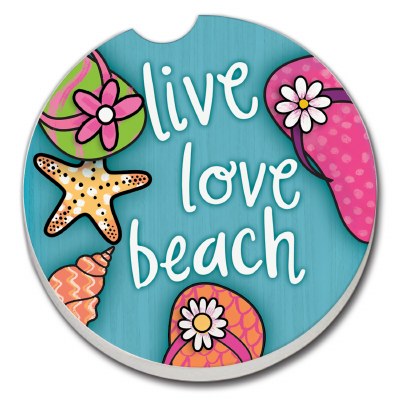 3" Round Live Love Beach Car Coaster