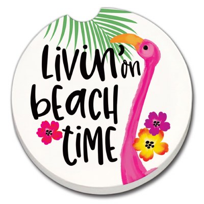 3" Round Beach Time Car Coaster