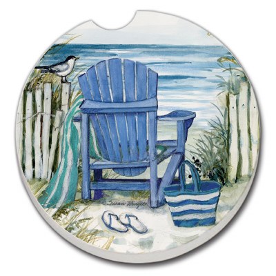 3" Round Blue Beach Chair Car Coaster