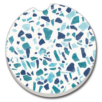 3" Round Blue Terrazo Car Coaster