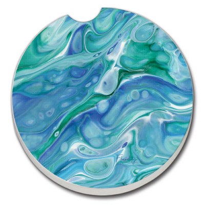 3" Round Blue and Green Faux Marble Car Coaster