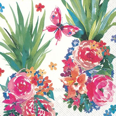 5" Square Multicolored Flower Shaped Pineapple Beverage Napkin