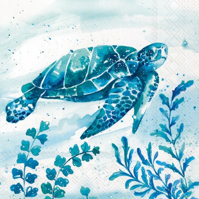 5" Square Blue and Green Sea Turtle Beverage Napkin