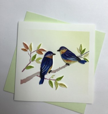 6" Square Quilling Two Bluebird On Branch Card