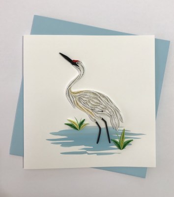 6" Square Quilling White Crane Card