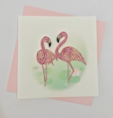 6" Square Quilling Flamingo Pair Card