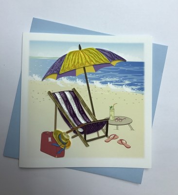 6" Square Quilling Sling Chair With Umbrella Beach Scene Card