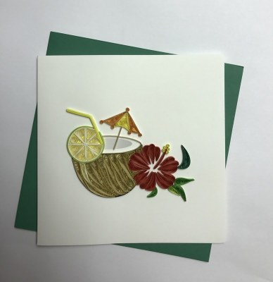 6" Square Quilling Tropical Drink In Coconut Card