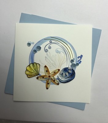 6" Square Quilling Shells With Wave Circle Card