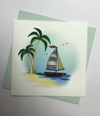 6" Square Quilling Palm and Sailboat Card